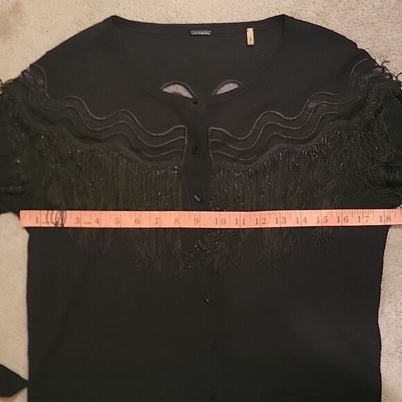 Elie Tahari Chic Black Fringe Cardigan sz med - Picture 7 of 9